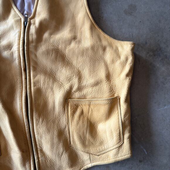 VINTAGE 60S LEATHER TAN ZIP UP VEST COAT TALON ZIPPER WESTERN FITS MENS SMALL - Picture 2 of 6